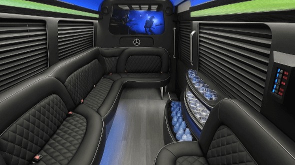 Interior of Charter Bus Company Los Angeles's 14 Passenger Sprinter Limousine in Los Angeles