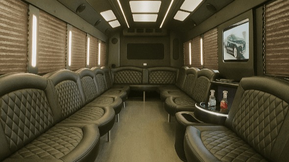 Interior of Charter Bus Company Los Angeles's 20 Passenger Party Bus in Los Angeles