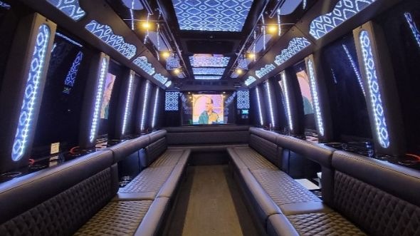Interior of Charter Bus Company Glendale's 28 Passenger Party Bus in Glendale