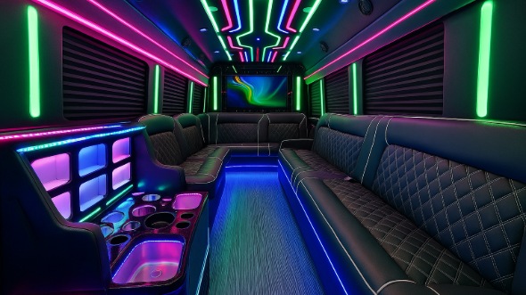 Interior of Charter Bus Company Oxnard's 30 Passenger Party Bus in Oxnard