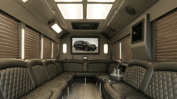 Interior of Charter Bus Company Los Angeles's 50 Passenger Party Bus in Los Angeles