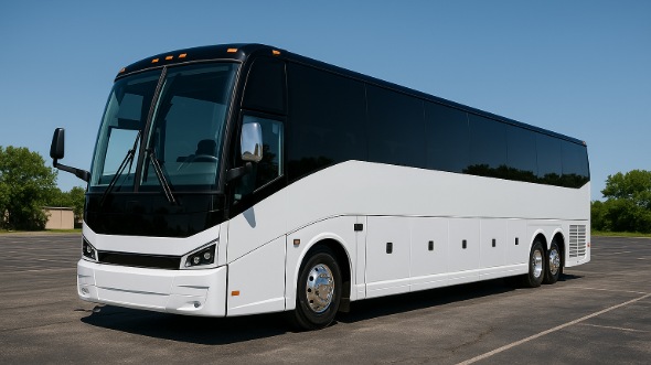 Exterior of Charter Bus Company Bakersfield's 56 Passenger Charter Bus in Bakersfield